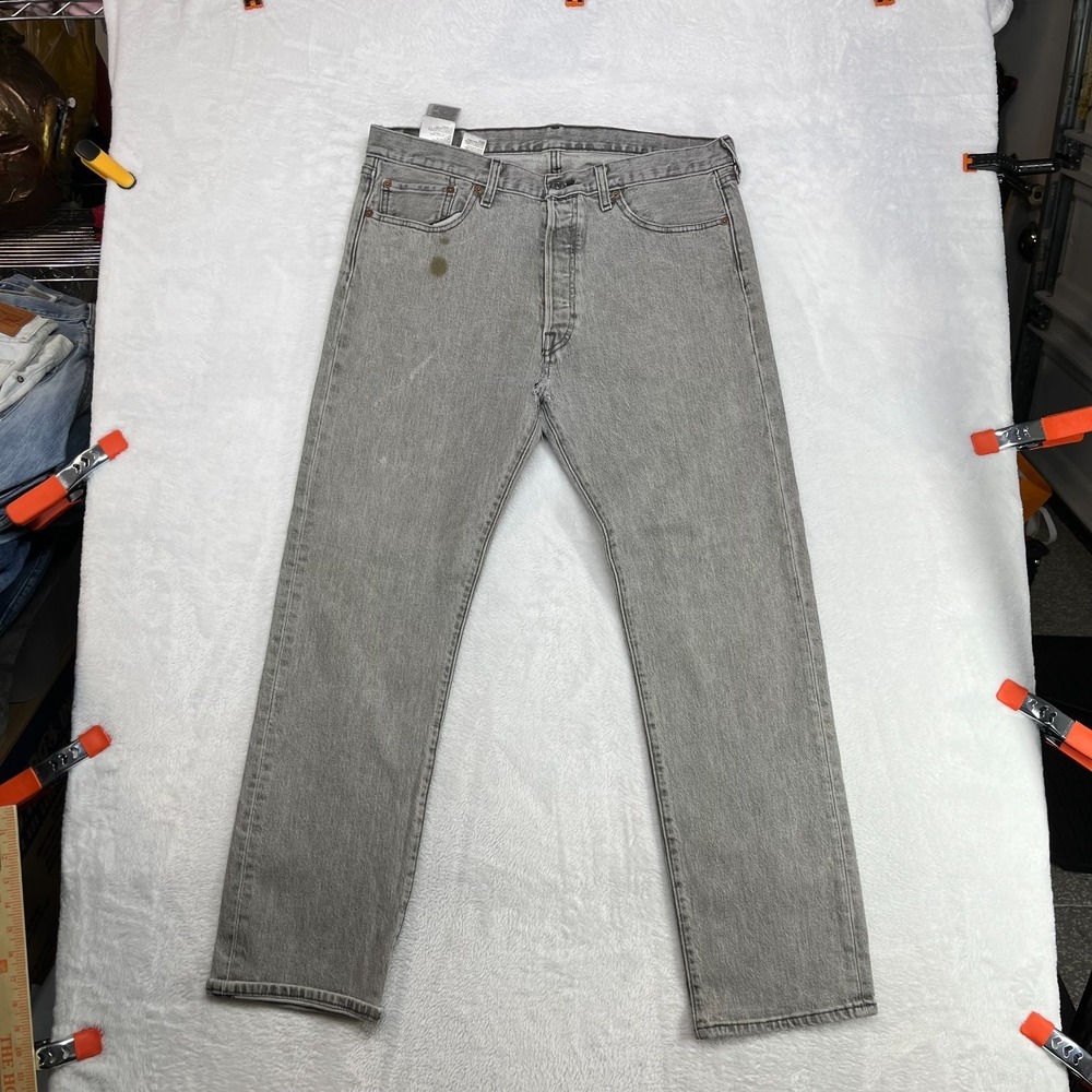 Levi's‎ 501 Jeans Men's Gray Denim Stretch Mid Rise Button Fly 34X28.5 - Flaws